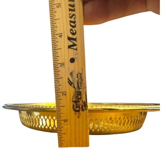 Vintage Brass Ornate Round Serving Tray With Perforated Edge & Intricate Design - Picture 6 of 7